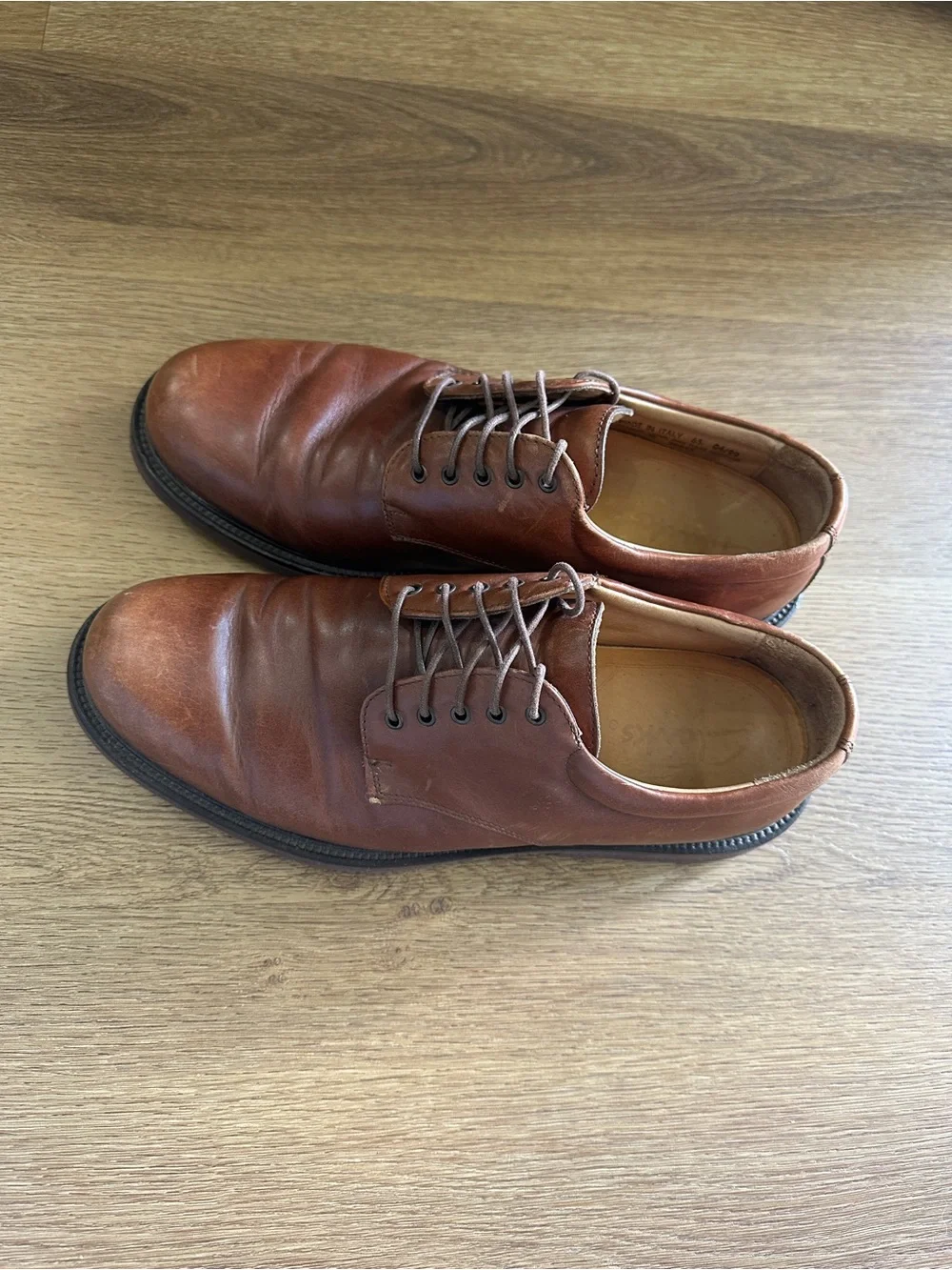 Vintage Clarks Made in Italy Leather Oxfords Brown Dress Shoes 9.5M 1999